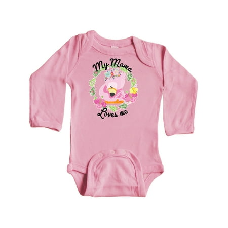

Inktastic Baby Flamingo My Mama Loves Me in Flower Wreath Gift Baby Boy or Baby Girl Long Sleeve Bodysuit
