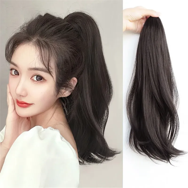 45cm Woman Wig Synthetic Natural Long Straight Ponytail Bandage Type Wig Hair Tail Curly Wig Piece Hair Extensions