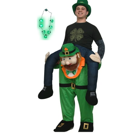 Adult St Patricks Day Carry Me Ride A Leprechaun Costume Shamrock Necklace
