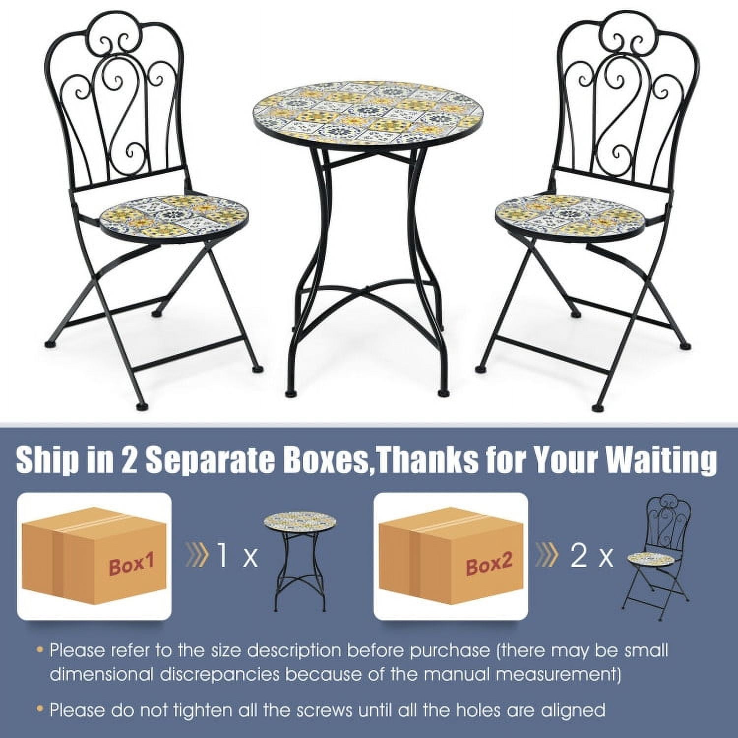 Aimee Lii 3 Pieces Patio Bistro Set with Folding Chairs and Round Table, Patio Conversation Sets, Beige