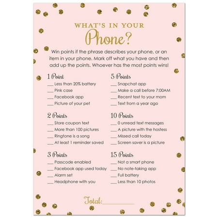 phone game shower bridal cards pink faux glitter gold zoom walmart
