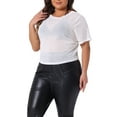 thumbnail image 4 of Agnes Orinda Women's Plus Size Silver Star Club Mesh Sheer Trendy Crop Blouses 4X White, 4 of 6