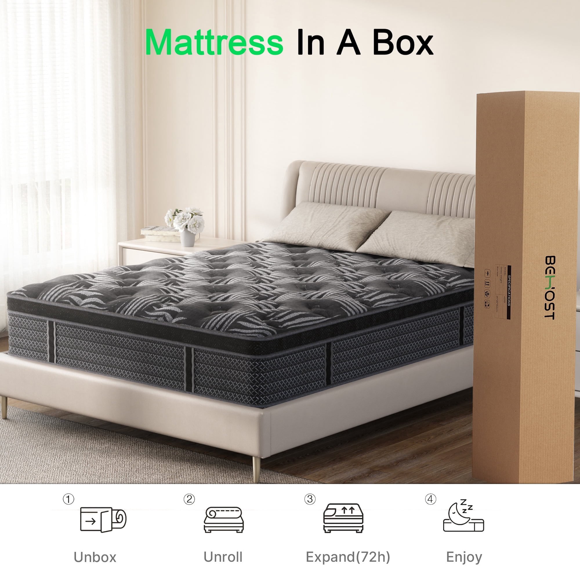 Behost Full Size Mattress 10 inch, CertiPUR-US Cooling Memory Foam Hybrid Mattress in a Box for Full Bed, Deep Sleep Mattresses