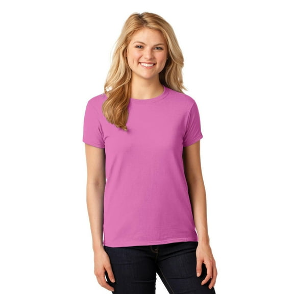 Gildan Heavy Cotton Women’s Crew Neck T-Shirt, Semi Fitted, Short Sleeve Feminine Tee, Azalea, L