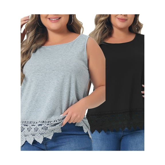 NOMADIC NOOK Women's Plus Size Tank Tops Round Neck Swing Lace Flowy Packs Blouse