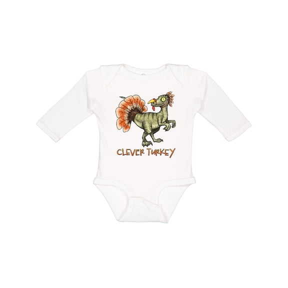Inktastic Clever Turkey Thanksgiving Dinosaur Boys or Girls Long Sleeve Baby Bodysuit