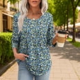thumbnail image 4 of SOMER Boho Tops for Women Dressy Casual Blouses 3/4 Sleeve Crew Neck Floral Pleated Shirts for Going Out, 4 of 6
