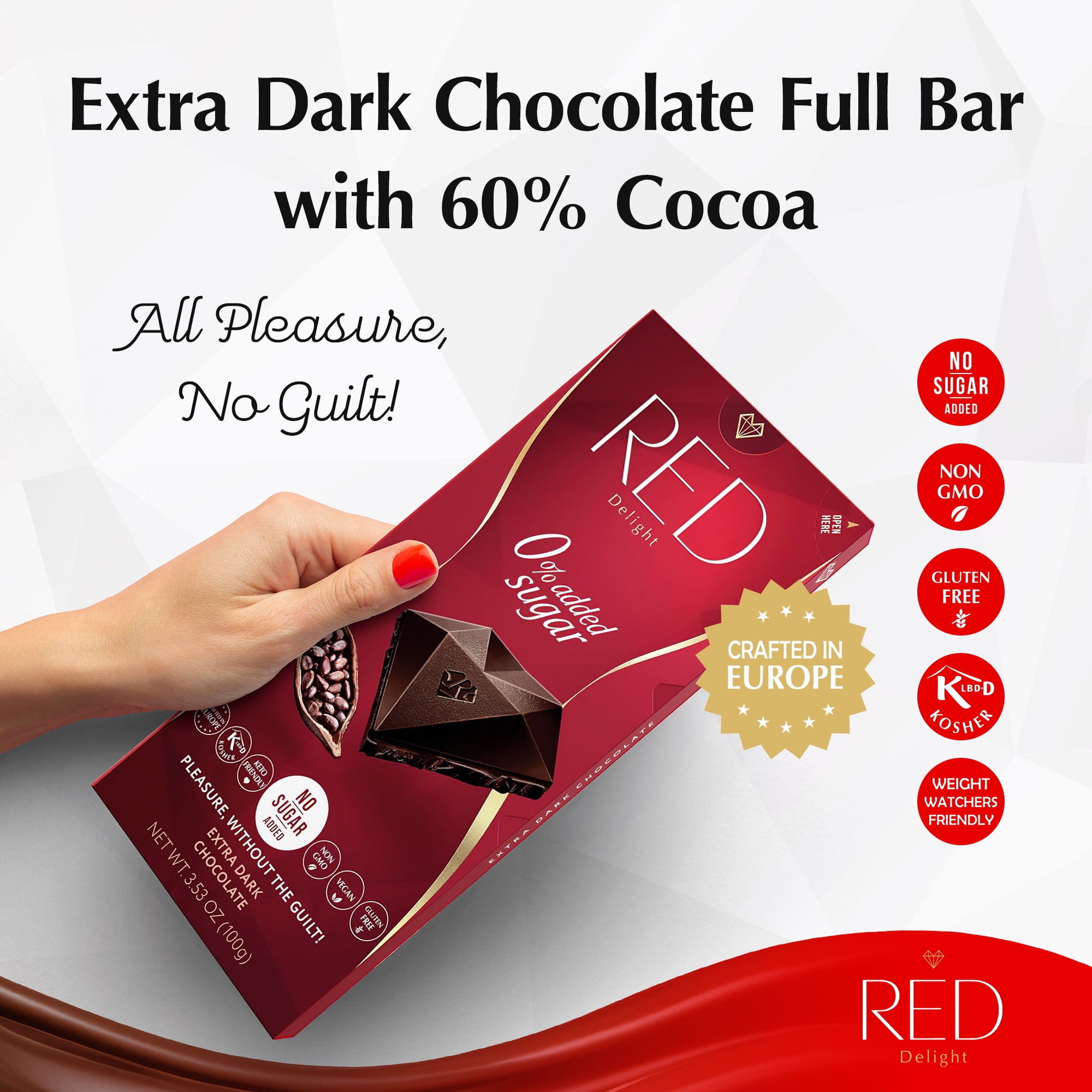 RED Delight Extra Dark Chocolate Full Size Bars (3.53 Ounces Each)