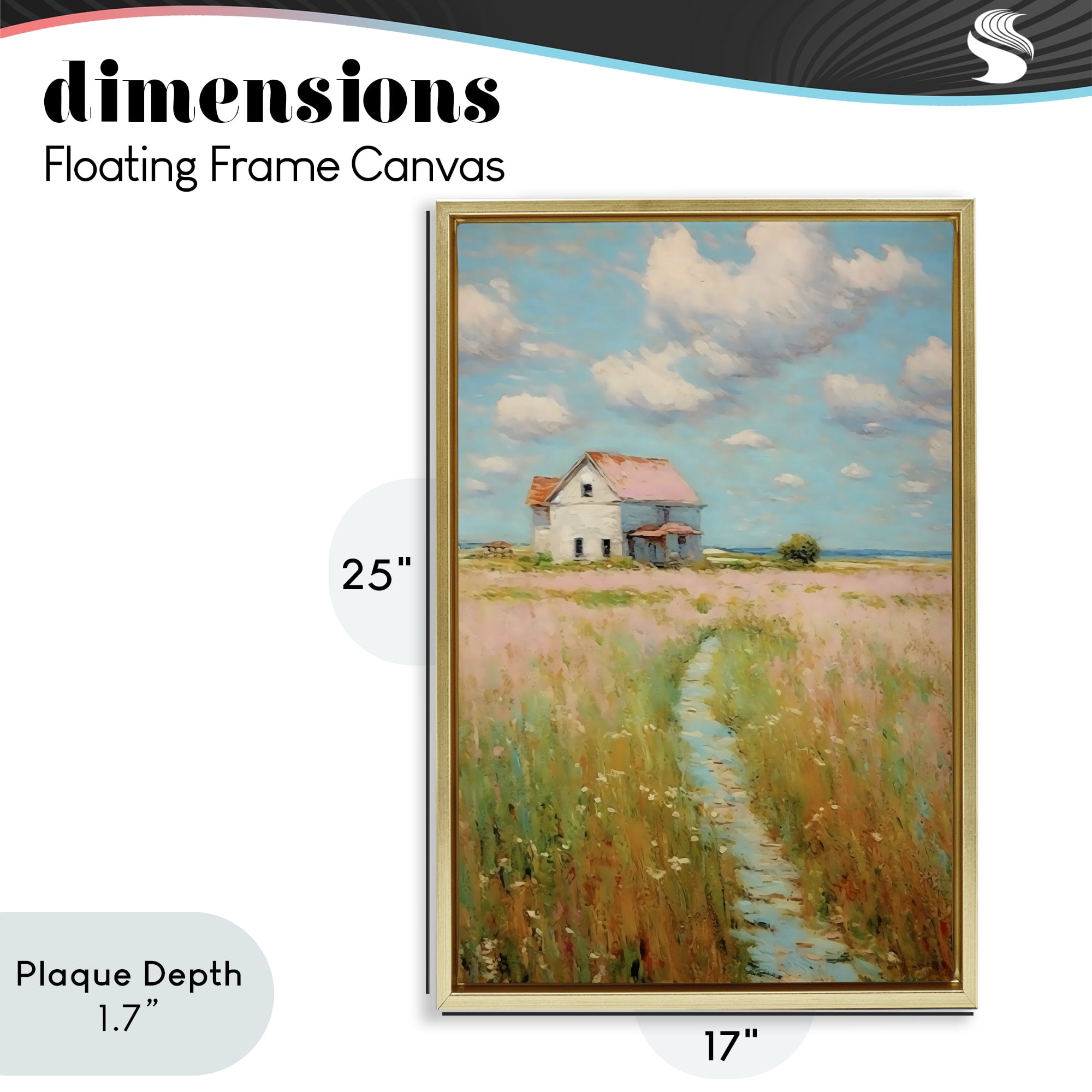 Stupell Industries House in Field of Flowers Gold Framed Floater Canvas Wall Art, design by Creative Studio