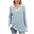 thumbnail image 2 of DAFPZW Women's Contrast Collared Shirts Casual Long Sleeve Ribbed Fall Tops Lightweight Tunic Sweaters, 2 of 7