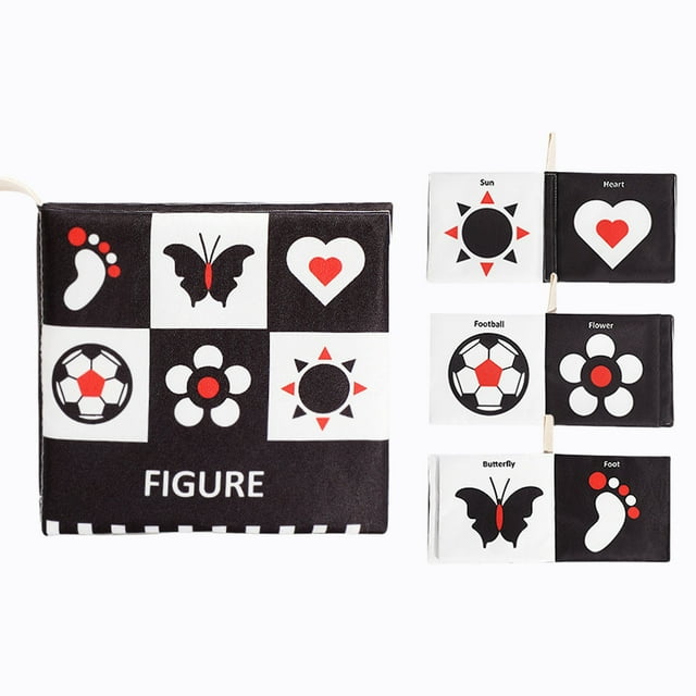 QIPOPIQ High Contrast Baby Book for Newborn with Baby Flashcards, Infant Tummy Time Soft Cloth Book Crib Toys, Washable Non-Toxic Early Educational Visual Stimulation Baby Toys