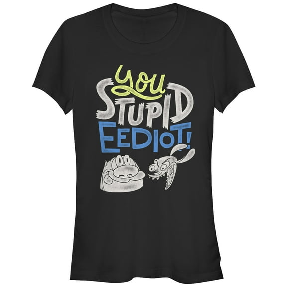 Junior's The Ren & Stimpy Show Stupid Eediot  Graphic Tee Black Small