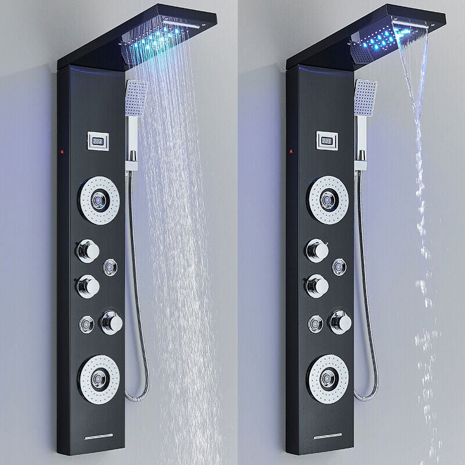 Zovajonia LED Shower Panel Tower System, Multi-Functions Shower Tower, Waterfall Showerhead, Shower Jets, Stainless Steel Rain Shower System Oil Rubbed Bronze