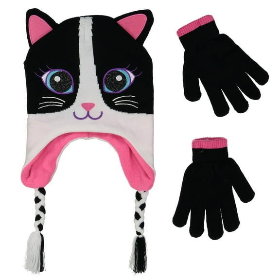 Peak 2 Peak Girls Fox Face Beanie Winter Hat and Glvoes Cold Weather Set, Age 4-8