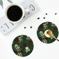 thumbnail image 4 of Picia Camouflage Skull Printed Leather Coasters for Drinks, 4" Drink Coasters Set of 4 for Tabletop Protection, Handmade Luxurious Home Décor and Housewarming Gift -Round Shape, 4 of 6