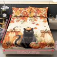 thumbnail image 4 of Glofpot Holiday 3 Piece Fitted Sheet Bedding Set For Home Decoration Watercolor Black Cat Pumpkin Maple Leaf Berry Pinecone Fall Print, 4 of 8