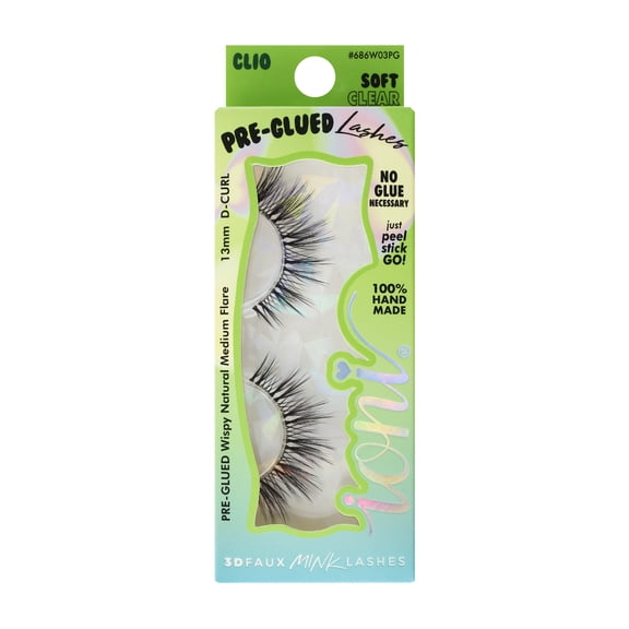 IONI Cosmetics PRE-GLUED CLEAR BAND lash CLIO, wispy natural medium flare, D-curl 13mm