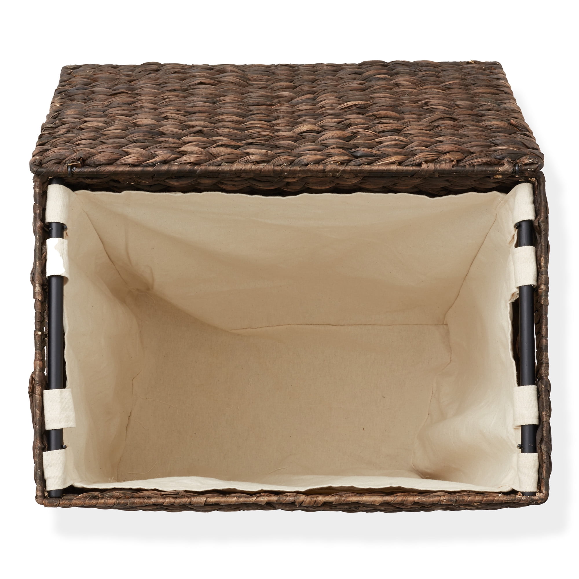 Casafield Large Laundry Hamper with Lid and Removable Liner Bag - Espresso Dark Brown, Woven Water Hyacinth Laundry Basket for Clothes