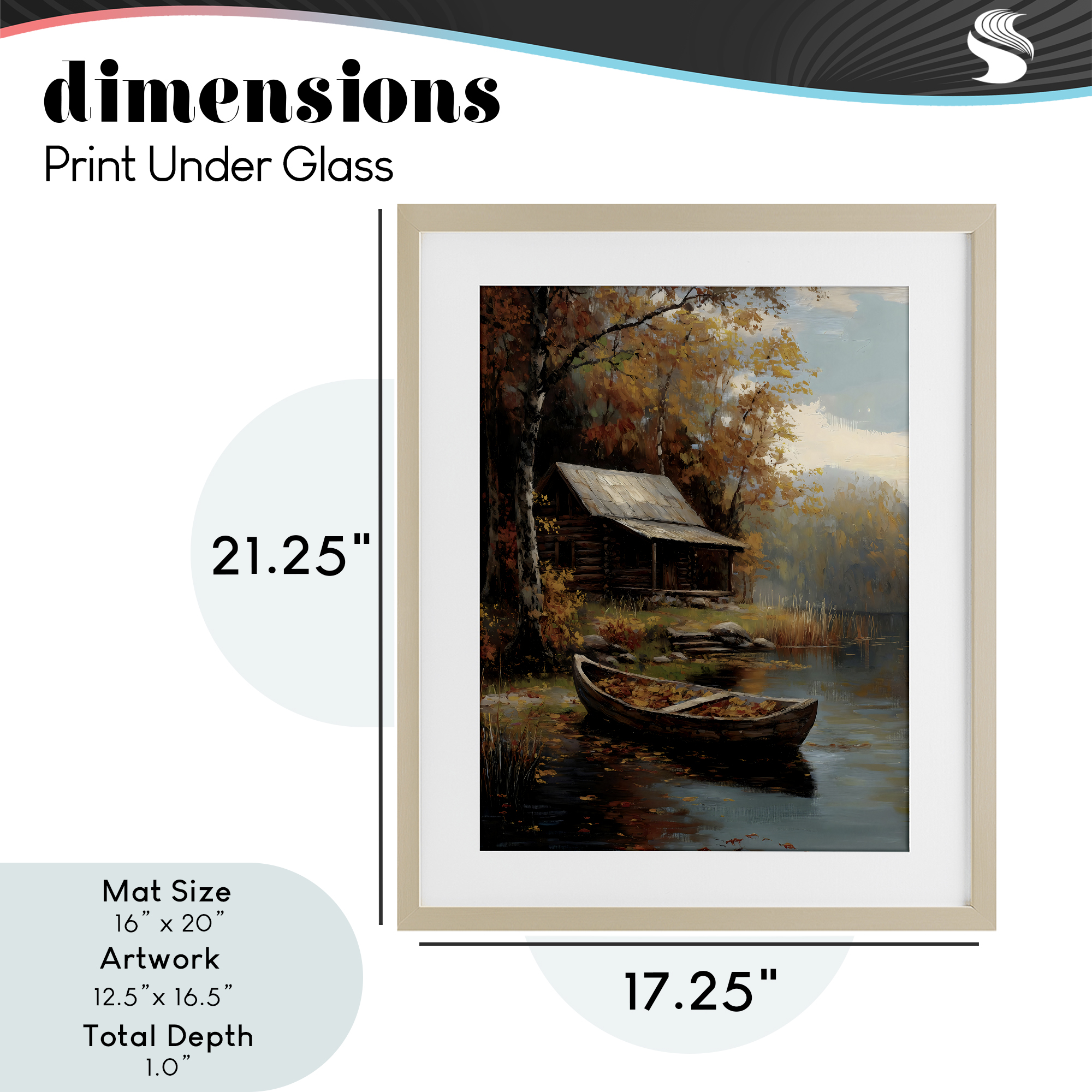 Autumn Cabin Canoe with Leaves Birch Framed Print Under Glass, design by Arlington Prints