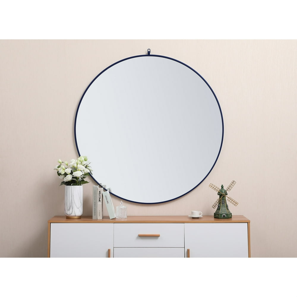 Metal frame round mirror with decorative hook 48 inch Blue Walmart