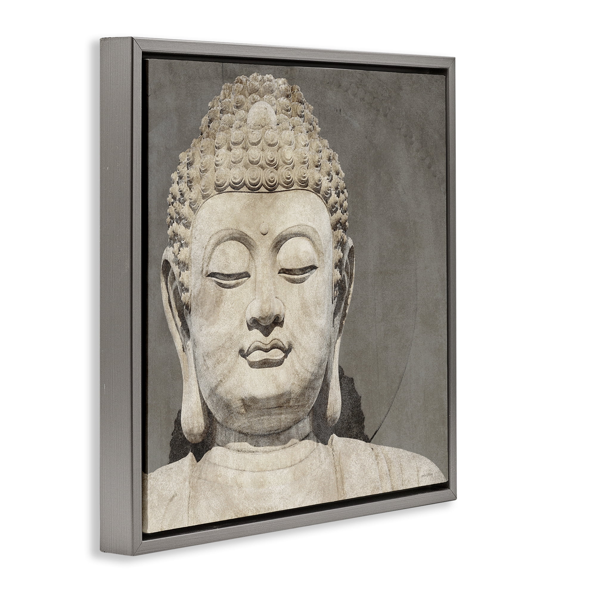 Stupell Industries Rustic Buddha Portrait History & Language Painting Gray Floater Framed Canvas Art Print Wall Art, 18 x 18
