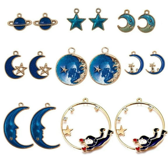 U8MO 16x Enamel Moon Star Blue Charms Pendant for Earrings Jewelry Making DIY Crafts