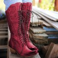 thumbnail image 4 of Fesfesfes Tall Boots for Young Ladies Large Size Thick Heel Solid Color Stitched Square Toe Front Lace-up High US:6.5(38), 4 of 6