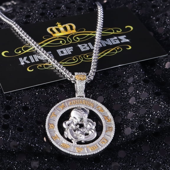 King of Bling's AQUARIUS Pendant For Men's & Women's 1.77ct Cubic Zirconia Sterling White Silver