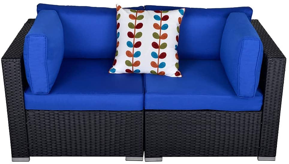 Outdoor Loveseat Patio Furniture Corner Sofa 2 Piece Wicker Rattan