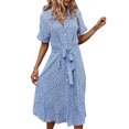 thumbnail image 1 of Robe à Manches Courtes avec Imprimé Floral Boho Décontractée pour Femmes à Bouton vers le Bas, 1 of 7