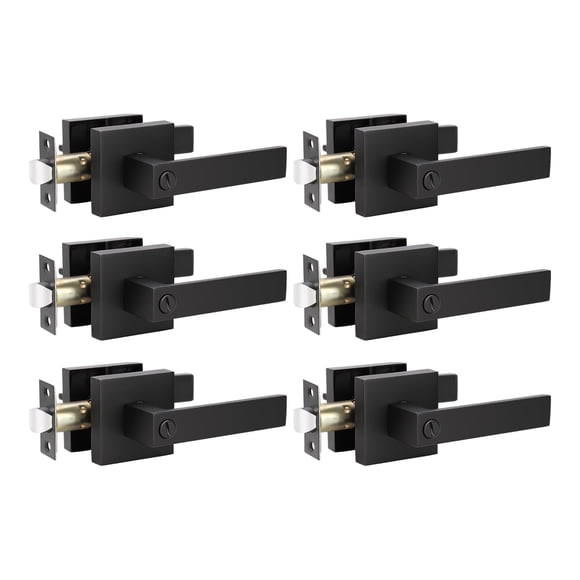 Manillas de puerta KNOBWELL Privacy Lever para cama y baño, 6 unidades, color negro