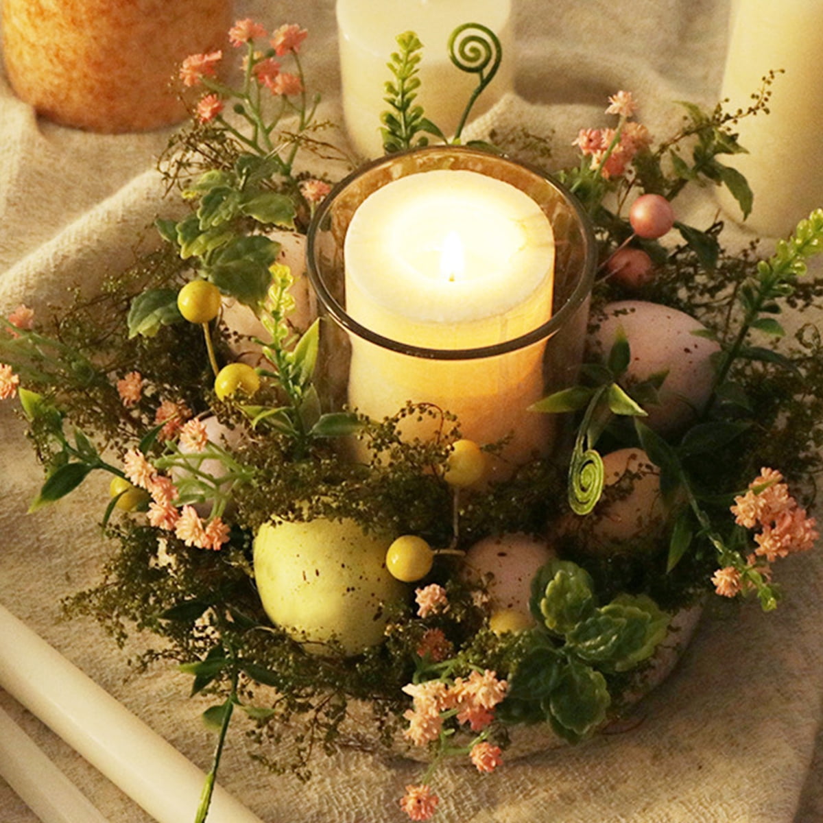 Neinkie Glass Tealight Candle Holder Easter Small Flower Candle Ring Wreath Candle Holders with Coloful Eggs for Spring Easter Home Party Table Centerpiece Decor Walmart