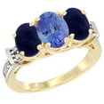 thumbnail image 1 of 14K Yellow Gold Natural Tanzanite & Lapis Sides Ring 3-Stone Oval Diamond Accent, size 5.5, 1 of 3