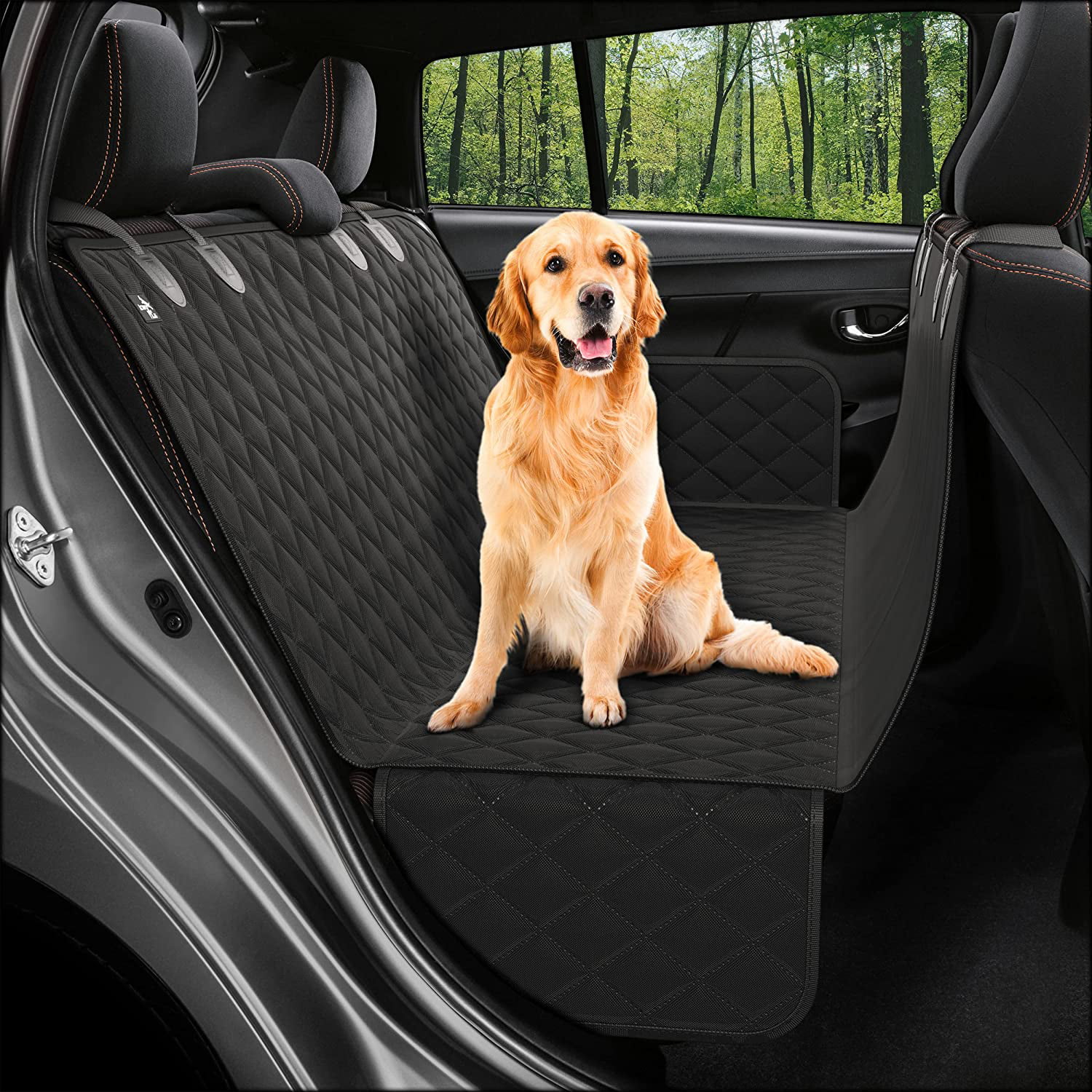 Waterproof & Nonslip Dog Car Seat Cover & Dog Bowl & Pet Seat Belt Dog Travel Hammock with Seat Anchors for All Cars 
