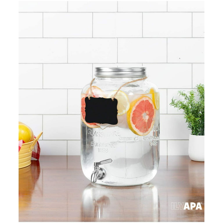 Panitay 2 Pcs 2 Gallon Drink Dispenser for Party Glass Beverage Dispensers  Mason Jar Laundry Detergent Dispenser with Stainless Steel Leakproof