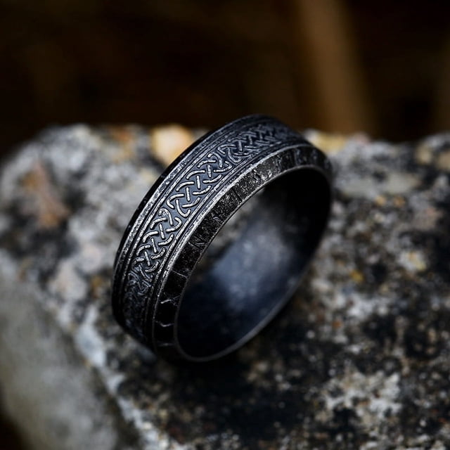 Anillo de acero inoxidable de estilo japonés y coreano, sencillo, de moda, con letras vikingas nórdicas vintage, nudo celta, anillo de acero de titanio