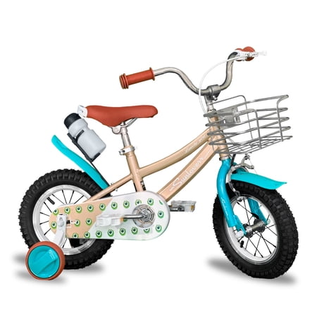 SUNLOVERR Adventure Kids Bike for Toddlers and Kids Ages 3-5 Years Old, 12 Inch Kids Bike with Training Wheels & Basket, Boy Bicycle with Handbrake.