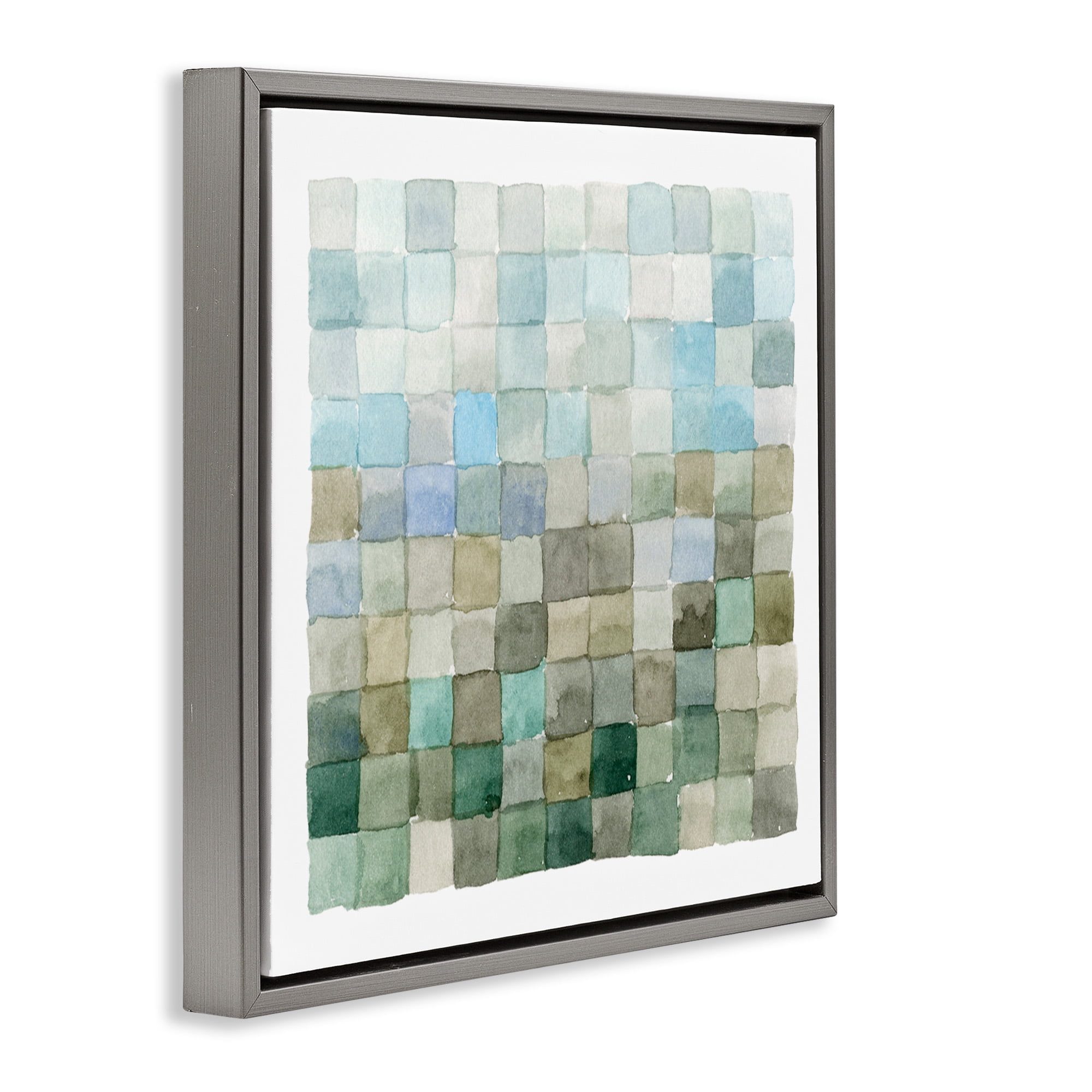 Stupell Industries Modern Watercolor Checkered Shapes Abstract Painting Gray Floater Framed Canvas Art Print Wall Art, 25 x 25