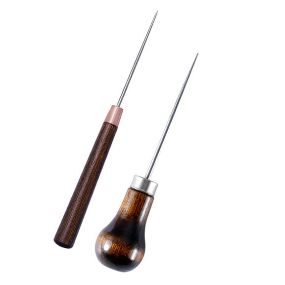TEHAUX 2Pcs Diy Sewing Awls for Leatherworking Tools Brown Handheld Design Portable