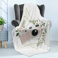 thumbnail image 4 of Camera Soft Flannel Fleece Throw Blanket, Vintage Recording Machine Flowers Leaf Bouquet Wedding Bridal Theme, Cozy Plush for Indoor and Outdoor Use, 50" x 60", Rose Forest Green Grey, by Ambesonne, 4 of 5