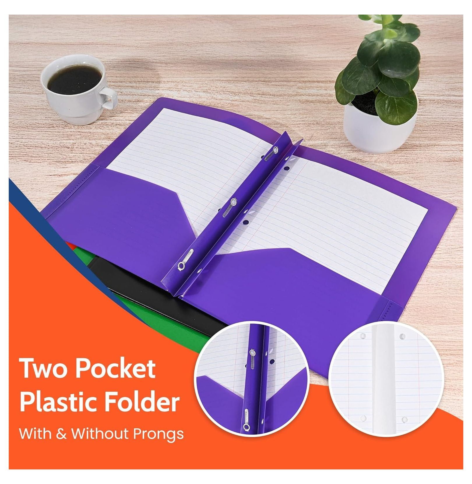 Heavy Duty Plastic Folders with Pockets 24 Pack. 2 Pocket Folder no Prongs. Tear-Resistant Letter Size 8.5x11. White, Presentation Ready School and Office Supplies