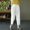 thumbnail image 4 of MRULIC jeans for women Womens Solid Cotton And Linen Pocket Elastic Waist Loose Trousers Pants White + L, 4 of 8