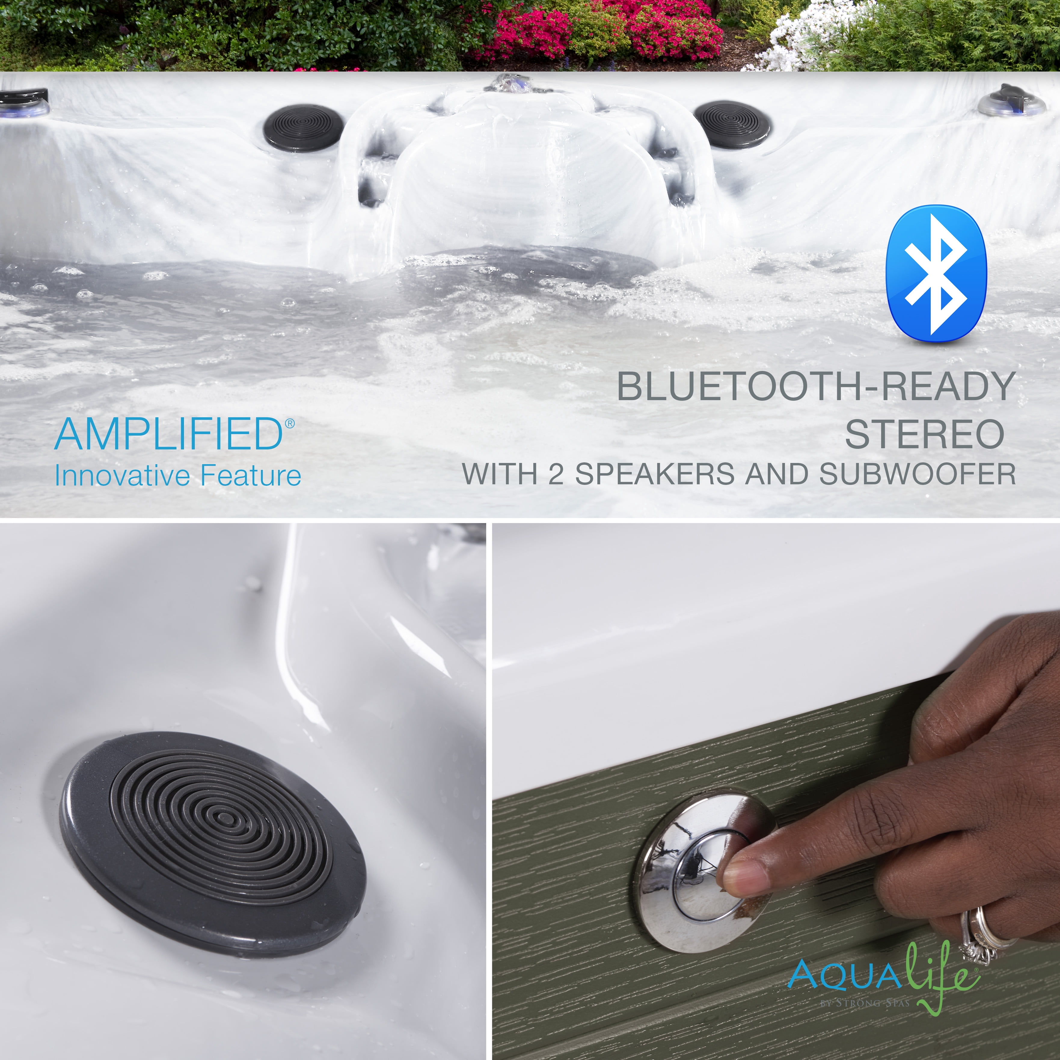 Amplified 100-Jets 7-Person Non-Lounger Spa w/Bluetooth Stereo, 3 Pumps by Aqualife by Strong Spas