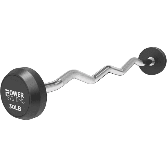 Power Systems ProStyle Fixed Barbell with EZ Curl Handle, 30 lbs, Ergonomic Knurled Steel Grip
