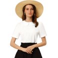 thumbnail image 1 of Blusa con cuello Peter Pan para mujer Floral Jacquard Puff Manga corta Kawaii Top blanco L, 1 of 6