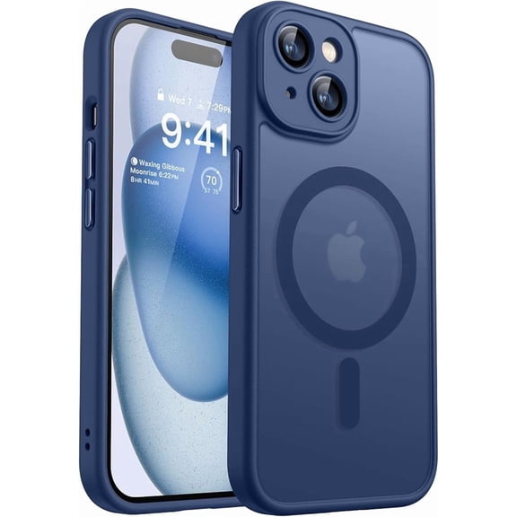Magnetic Case for iPhone 15, Translucent Matte Shockproof Cover - Deep Blue