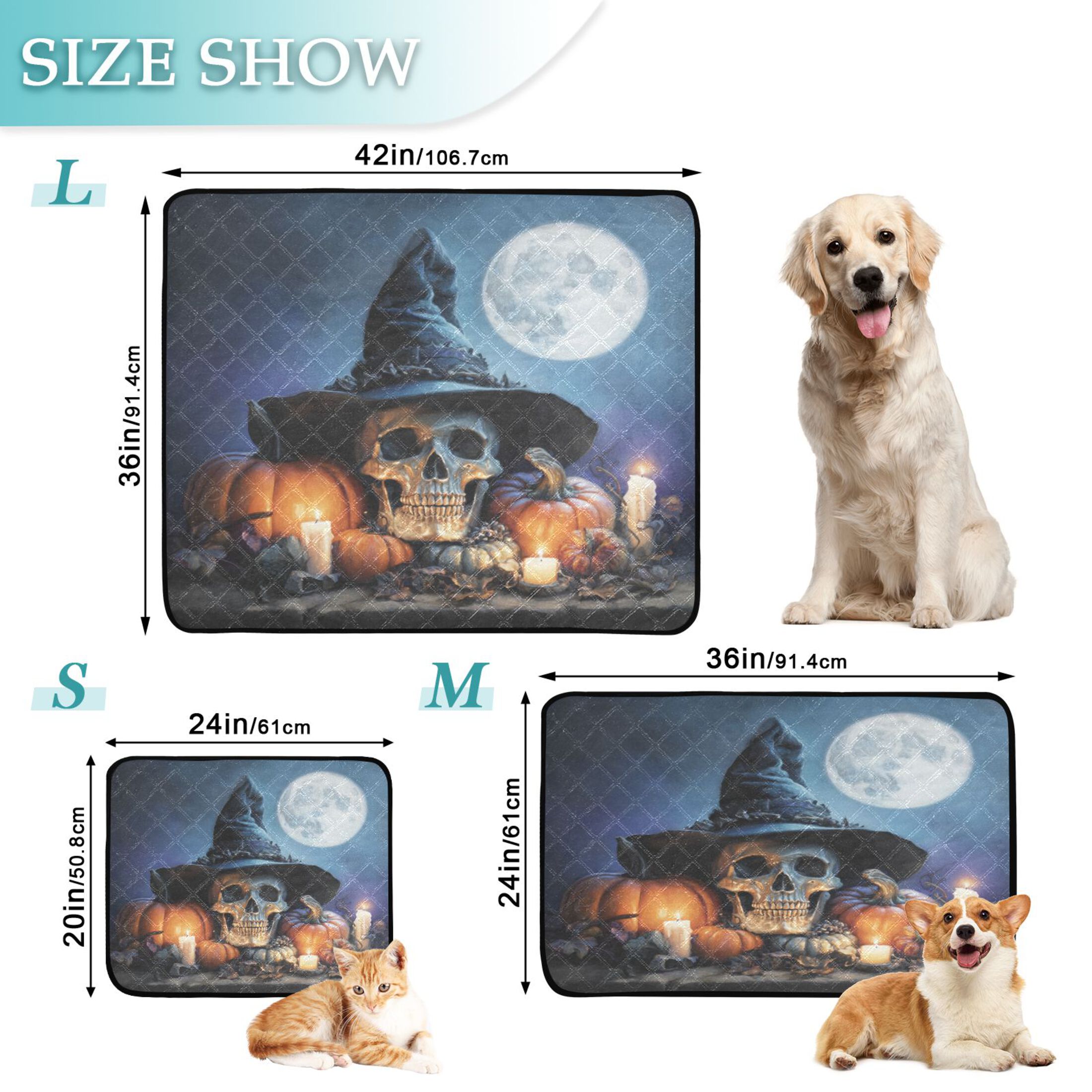 Qxltty Wizard Hat Skull Cat litter Pads Pet Set of 2 Diaper Mats Center Anti-leakage Layer Absorbent Soft and Comfortable