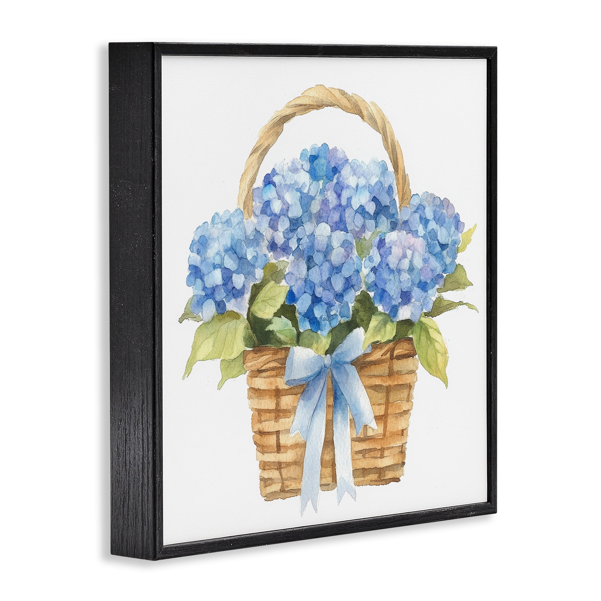 Stupell Industries Pretty Blue Hydrangea Picnic Basket Black Framed Giclee Art, design by Petal Prints Design