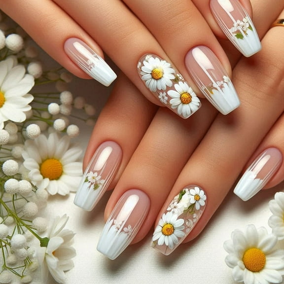 Aellinatey Press on Nail Almond False Nail Flower Acrylic Nail Fall Nail Press on Nail