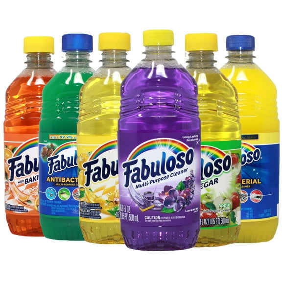 Fabuloso All Purpose Liquid Cleaner Variety Set of 6, Includes Lemon, Lavender, Pine, Orange with Baking Soda, Apple with Vinegar and Sparkling Citrus, 16.9 Ounce Each